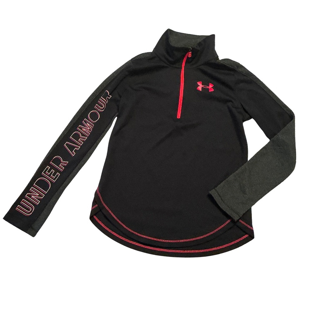 Under Armour Girls Youth Quarter Zip Top, Size YLG, HEATGEAR, Black/Red